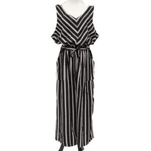 CJ Banks Black White Striped Sleeveless Jumpsuit Plus Size 2X
